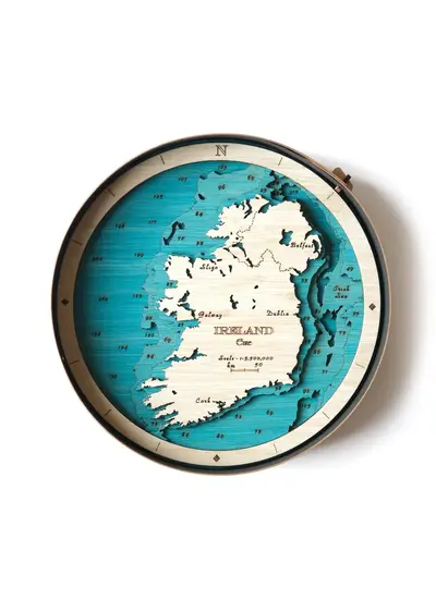 Ireland Round 3D Wooden Map Handcrafted Irish Wall Art